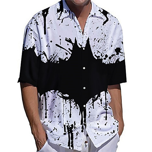 

Men's Shirt 3D Print Gradient Plus Size 3D Print Button-Down Short Sleeve Casual Tops Casual Fashion Breathable Comfortable White / Sports