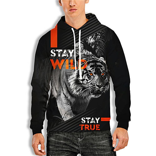 

Men's Pullover Hoodie Sweatshirt Graphic Prints Tiger Print Daily Sports 3D Print 3D Print Casual Hoodies Sweatshirts Black