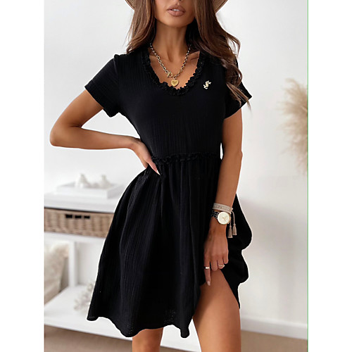 

Women's A Line Dress Short Mini Dress White Black Beige Short Sleeve Solid Color Summer Casual 2021 S M L XL