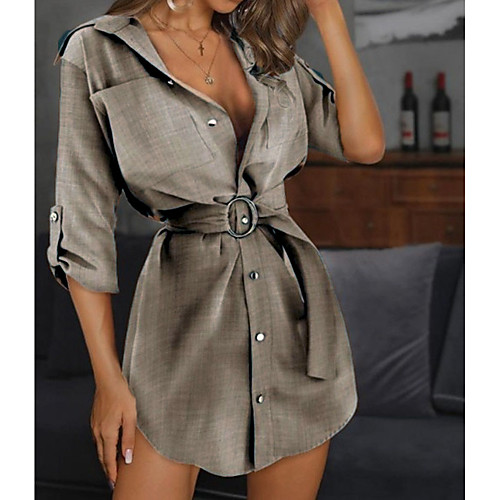 

Women's Blouse Shirt Solid Colored Shirt Collar Basic Tops White Black Khaki