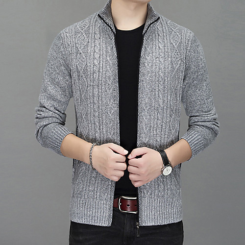 

Men's Unisex Stylish Vintage Style Zipper Front Embroidery Stripe Knitted Geometric Abstract Cardigan Sweater Long Sleeve Sweater Cardigans Stand Collar Fall Winter Wine Dusty Blue Light gray