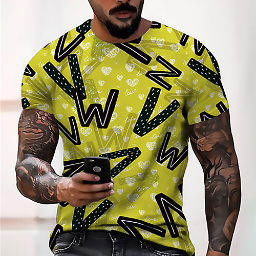 

Men's Unisex Tee T shirt Shirt 3D Print Graphic Prints Letter Print Short Sleeve Daily Tops Casual Designer Big and Tall Yellow