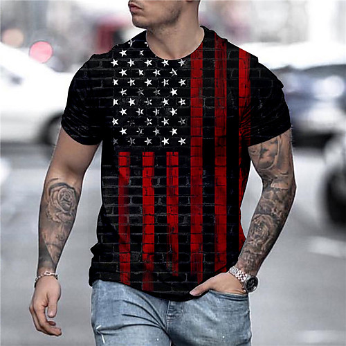 

Men's Unisex Tee T shirt Shirt 3D Print Graphic Prints Flag Print Short Sleeve Daily Tops Casual Designer Big and Tall Black / Red