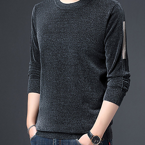 

Men's Stylish Vintage Style Knitted Solid Color Pullover Sweater Long Sleeve Sweater Cardigans Crew Neck Fall Winter Gray Khaki Green