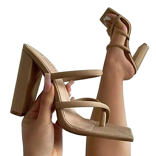 

Women's Sandals Block Heel Square Toe PU Khaki Green Brown