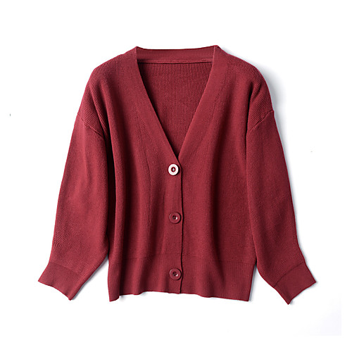 

Women's Basic Casual Solid Color Cardigan Long Sleeve Sweater Cardigans V Neck Wine Red Green White