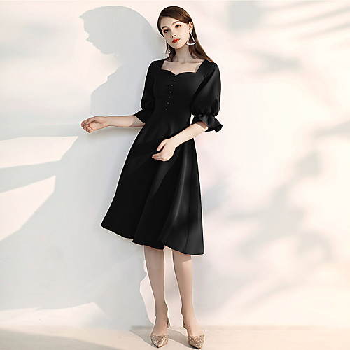 

A-Line Minimalist Elegant Homecoming Cocktail Party Dress Sweetheart Neckline Half Sleeve Knee Length Stretch Fabric with Pleats Beading Ruffles 2021