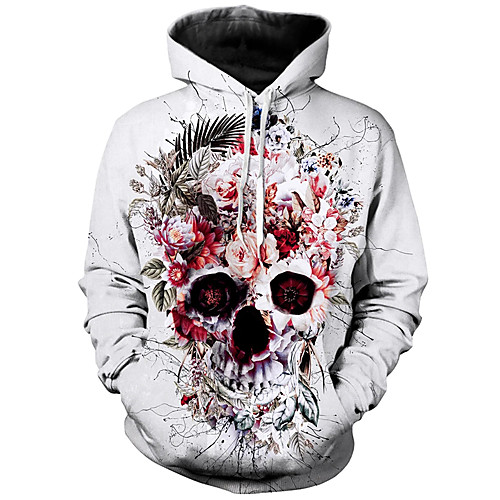 

Men's Unisex Hoodie Floral Graphic Prints Skull Print Casual Daily Holiday 3D Print Basic Designer Hoodies Sweatshirts White