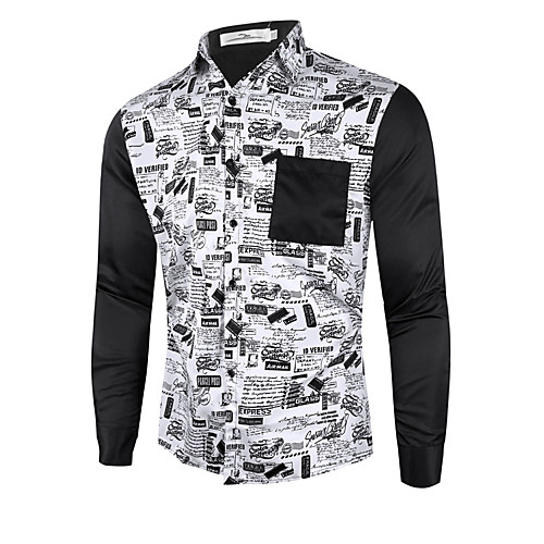 

Men's Shirt Other Prints Color Block Geometry Print Long Sleeve Daily Tops Cotton Basic White