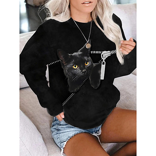 

Women's Sweatshirt Pullover Cat 3D Animal 3D Print Daily Sports 3D Print Active Streetwear Hoodies Sweatshirts Black