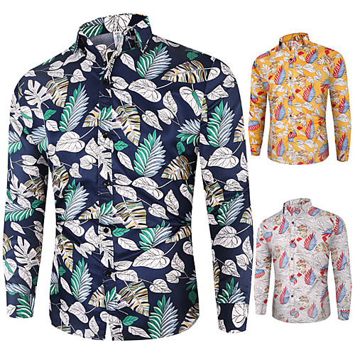 

Men's Shirt Other Prints Graphic Long Sleeve Casual Tops Casual Soft Breathable Blue Yellow Gray