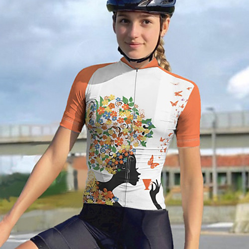 

21Grams Women's Short Sleeve Cycling Jersey Summer Spandex Polyester White Butterfly Floral Botanical Bike Jersey Top Mountain Bike MTB Road Bike Cycling Quick Dry Moisture Wicking Breathable Sports