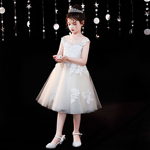 

A-Line Knee Length Flower Girl Dresses Party Chiffon Sleeveless Jewel Neck with Appliques