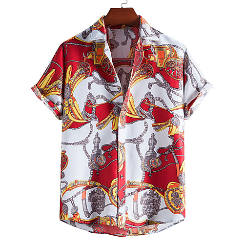 

Men's Shirt Graphic Short Sleeve Casual Tops Hawaiian Red