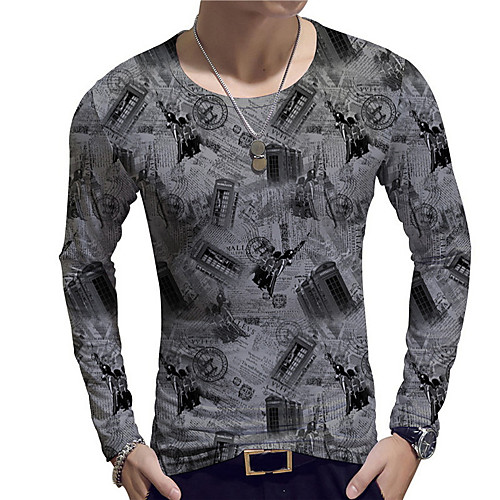 

Men's Unisex Tee T shirt Shirt 3D Print Graphic Prints Building Print Long Sleeve Daily Tops Casual Designer Big and Tall Gray