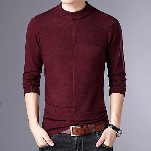 

Men's Unisex Stylish Vintage Style Knitted Solid Color Pullover Sweater Long Sleeve Sweater Cardigans Crew Neck Fall Winter Wine Gray Camel