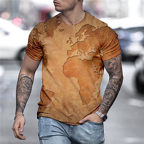 

Men's Unisex Tee T shirt Shirt 3D Print Map Graphic Prints Print Short Sleeve Daily Tops Casual Designer Big and Tall Yellow