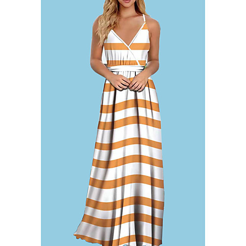 

Women's Strap Dress Maxi long Dress Blue Purple Orange Light gray Sleeveless Striped Summer V Neck Boho 2021 S M L XL XXL