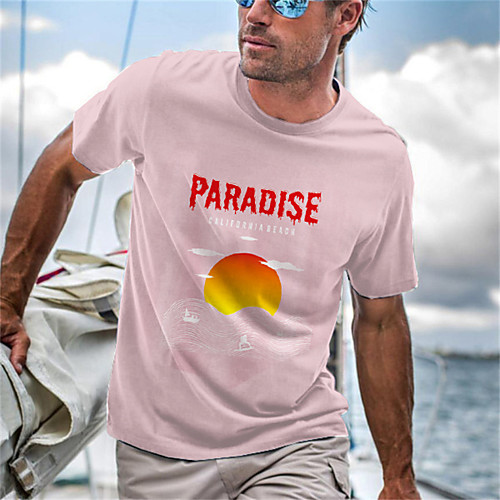 

Men's Unisex Tee T shirt Shirt Hot Stamping Graphic Prints Sun Letter Short Sleeve Casual Tops Cotton Basic Fashion Designer Big and Tall Blue Yellow Blushing Pink
