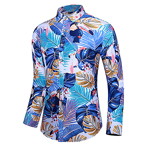 

Men's Shirt Other Prints Floral Color Block Leaves Print Long Sleeve Street Tops Fashion Streetwear Cool Beach Blue Green Black