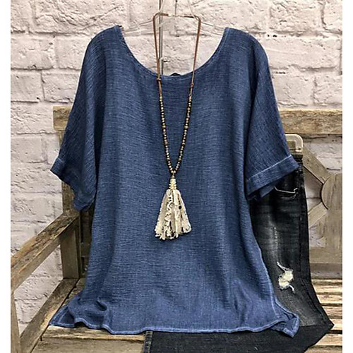 

Women's Plus Size Tops Blouse Shirt Plain Short Sleeve Round Neck Spring Summer Blue Gray White Big Size L XL XXL