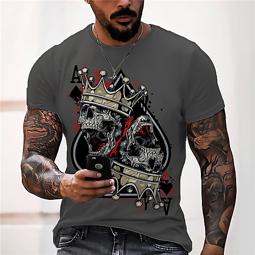 

Men's Unisex Tee T shirt Shirt 3D Print Graphic Prints Skull Print Short Sleeve Daily Tops Casual Designer Big and Tall Gray