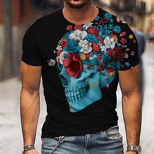 

Men's Unisex Tee T shirt Shirt 3D Print Graphic Prints Skull Print Short Sleeve Daily Tops Casual Designer Big and Tall Black