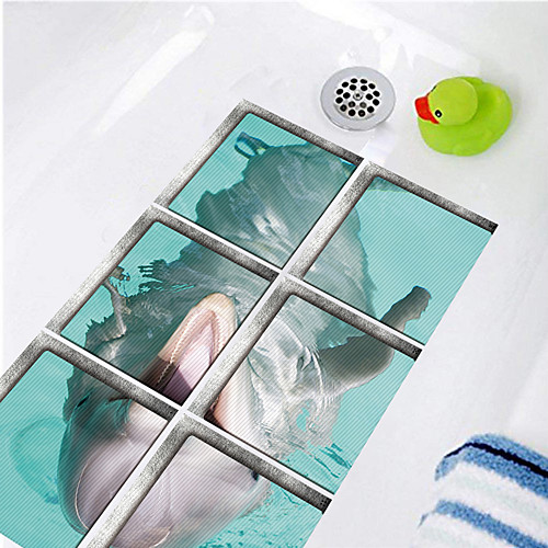 

3D Play Dolphin Waterproof Twill Floor Sticker Bathtub Anti-slip Mat Waterproof Bathtub Self-adhesive Paper