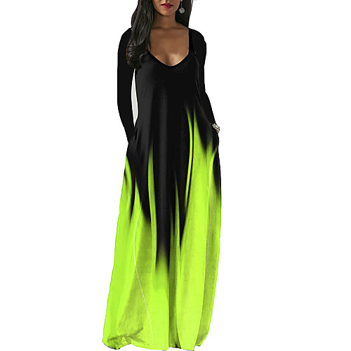 

Women's Swing Dress Maxi long Dress Light Yellow Light Blue Purple Yellow Grey Green Mint Green Red Navy Blue Long Sleeve Multi Color Print Spring Summer Deep U Casual Sexy 2021 S M L XL 2XL 3XL 4XL