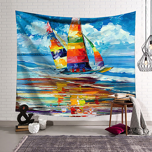 

Oil Painting Style Wall Tapestry Art Decor Blanket Curtain Hanging Home Bedroom Living Room Decoration Polyester Ocean Landscape