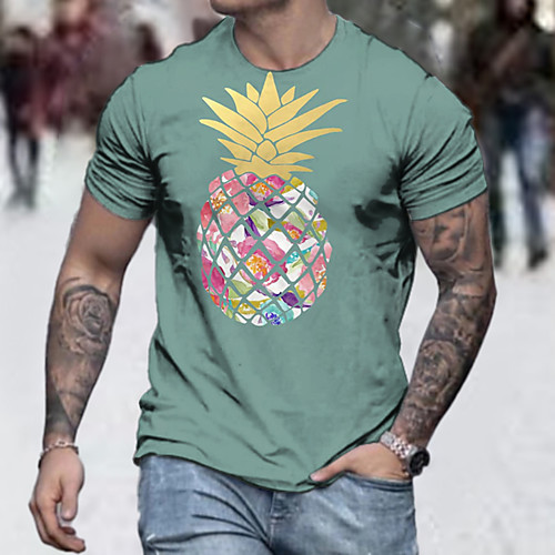 

Men's Tee T shirt Shirt 3D Print Graphic Graphic Prints Pineapple Plus Size Short Sleeve Casual Tops Basic Designer Slim Fit Big and Tall Green