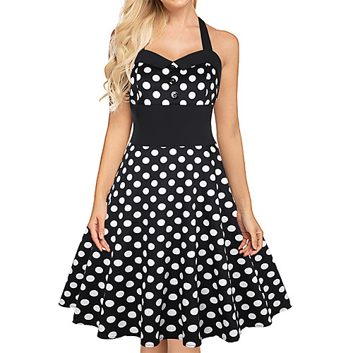 

Women's A Line Dress Knee Length Dress Green Black Sleeveless Polka Dot Print Print Spring Summer Vintage 2021 S M L XL XXL