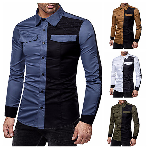 

Men's Shirt Plain Long Sleeve Casual Tops Classic Army Green Gray Khaki