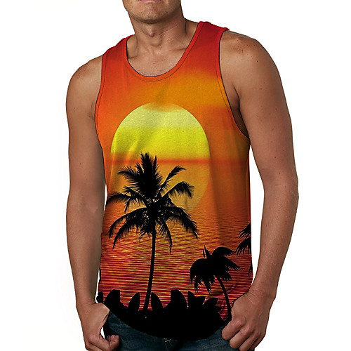 

Men's Vest T shirt 3D Print Graphic Prints Tree Sun 3D Print Sleeveless Daily Tops Basic Casual Orange