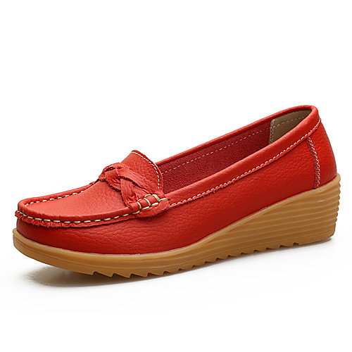 

Women's Loafers & Slip-Ons Wedge Heel Round Toe Booties Ankle Boots Daily Work Leather Lace-up Solid Colored Yellow Red Orange