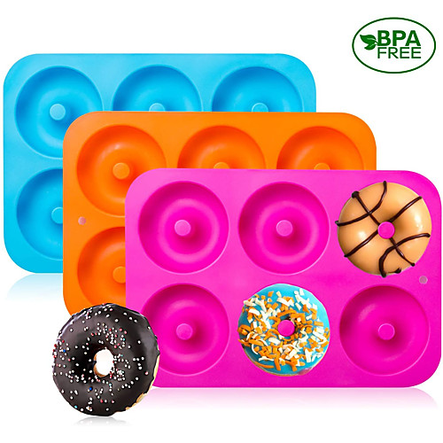 

3-Pack Silicone Donut Baking Pan of 100% Non-stick Silicone BPA Free Mold Sheet Tray. Makes Perfect 3 Inch Donuts. Tray Measures 10x7 Inches Easy Clean Dishwasher Microwave Safe