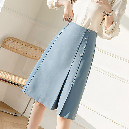 

Women's Office / Career Tea Party Basic Streetwear Midi Skirts Solid Colored Pleated Blue Black