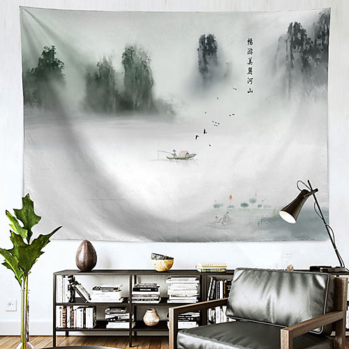

Chinese Style Wall Tapestry Art Decor Blanket Curtain Hanging Home Bedroom Living Room Decoration Polyester Mountain Boat