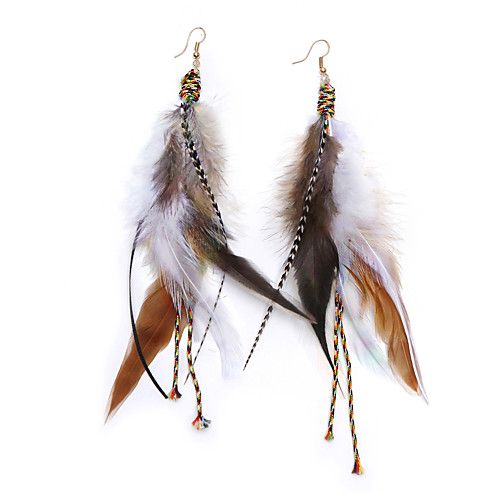 

Handmade Natural Feather Dangle Earrings Vintage Bohemian Multicolor Pheasant Feathers Earrings for Womens (js000058-5)