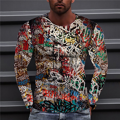 

Men's Unisex Tee T shirt Shirt 3D Print Graphic Prints Graffiti Print Long Sleeve Daily Tops Casual Designer Big and Tall Rainbow