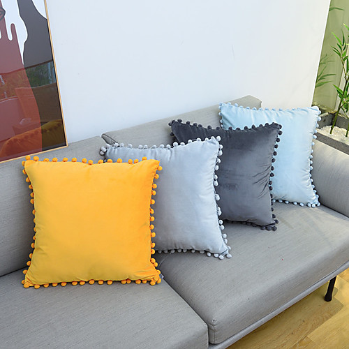 

Home Throw Pillow Covers 18x18 Decorative Velvet Farmhouse Pillow Cases Cushion Cover with Pompom for Couch Sofa Bedroom Set of 2