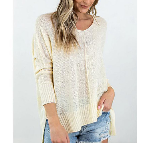 

Women's Casual Pure Color Solid Color Pullover Sweater Long Sleeve Sweater Cardigans Round Neck Fall Spring Light Yellow Purple Sky Blue