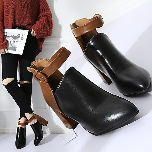 

Women's Boots Chunky Heel Booties Ankle Boots PU Black
