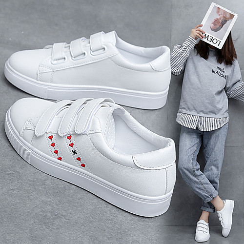 

Women's Sneakers White Shoes Flat Heel Round Toe Daily PU Solid Colored Light Red Silver