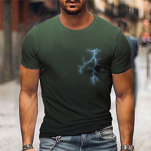 

Men's Unisex Tee T shirt Shirt 3D Print Lightning Graphic Prints Print Short Sleeve Daily Tops Casual Designer Big and Tall Army Green