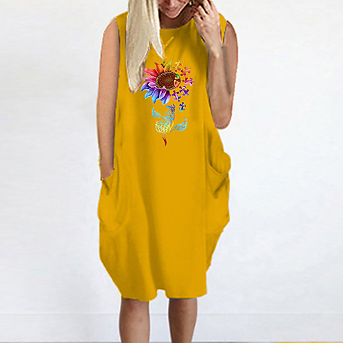 

Women's T Shirt Dress Tee Dress Knee Length Dress Blue Yellow Fuchsia Gray Green White Black Sleeveless Floral Summer Round Neck Casual Oversized 2021 S M L XL XXL 3XL 4XL 5XL