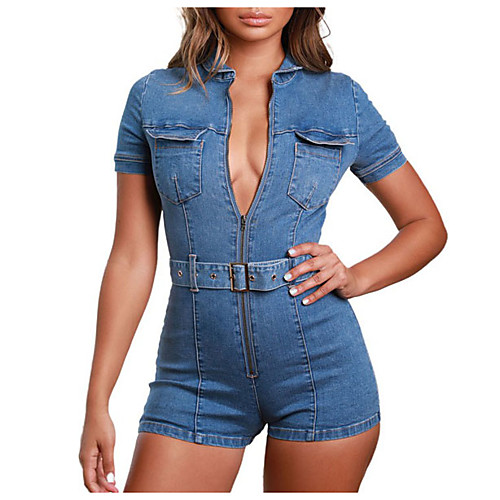 

Women's Sexy 2021 Light Blue Romper Solid Color