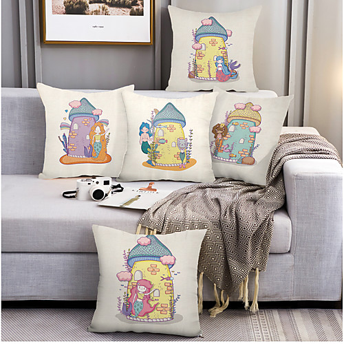 

Mermaid Double Side Cushion Cover 5PC Soft Decorative Square Throw Pillow Cover Cushion Case Pillowcase for Bedroom Livingroom Superior Quality Machine Washable Outdoor Cushion for Sofa Couch Bed Chair