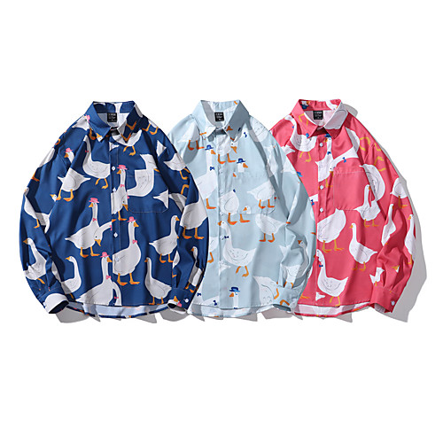 

Men's Shirt Other Prints Graphic Animal Button-Down Print Long Sleeve Casual Tops Basic Blushing Pink Royal Blue Light Blue