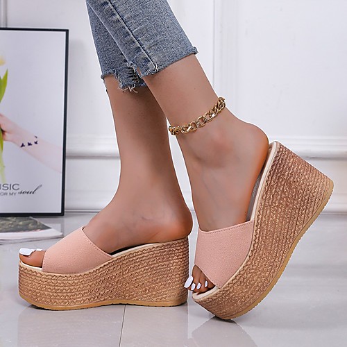 

Women's Sandals Wedge Heel Round Toe Daily PU Solid Colored Pink Green Black
